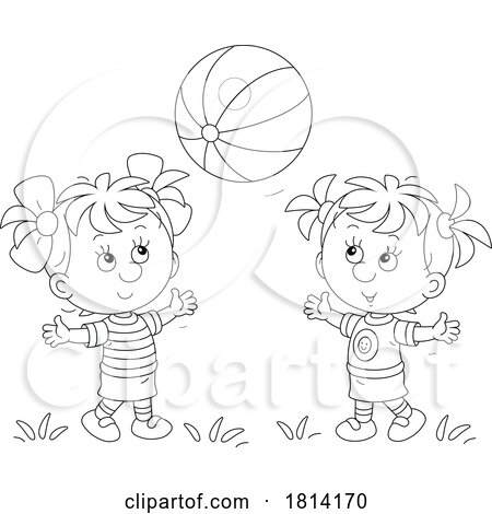 Cartoon Girls Playing with a Ball Outside Licensed Stock Image by Alex Bannykh