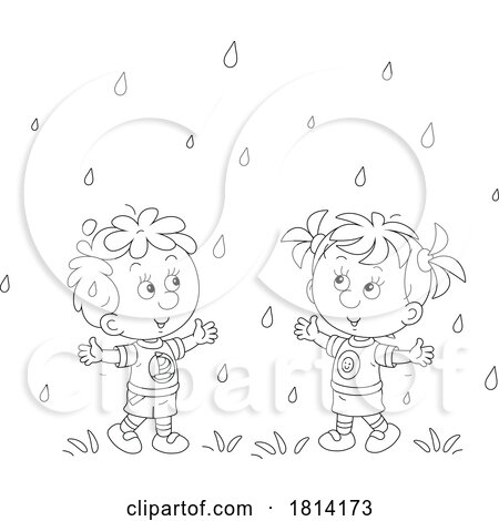 Cartoon Kids Playing in the Rain Licensed Stock Image by Alex Bannykh