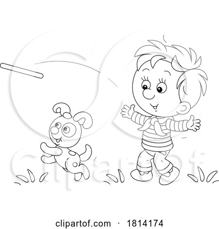 Cartoon Boy and Puppy Playing Fetch Licensed Stock Image by Alex Bannykh