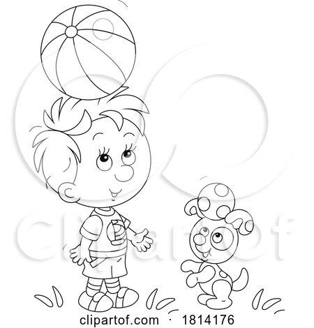 Cartoon Boy and Puppy Balancing Balls on Their Heads Licensed Stock Image by Alex Bannykh