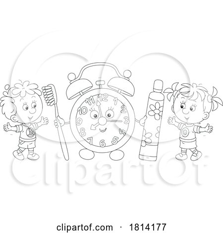 Cartoon Kids with a Clock Toothbrush and Toothpaste Licensed Stock Image by Alex Bannykh