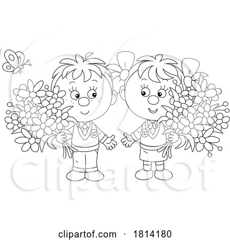 Cartoon Kids with Flowers Licensed Stock Image by Alex Bannykh