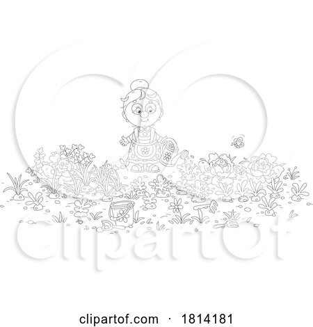 Cartoon Granny in Her Vegetable Garden Licensed Stock Image by Alex Bannykh