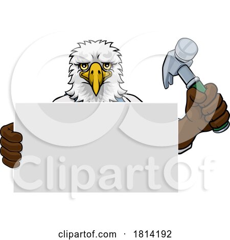 Eagle Hammer Cartoon Mascot Handyman Carpenter by AtStockIllustration