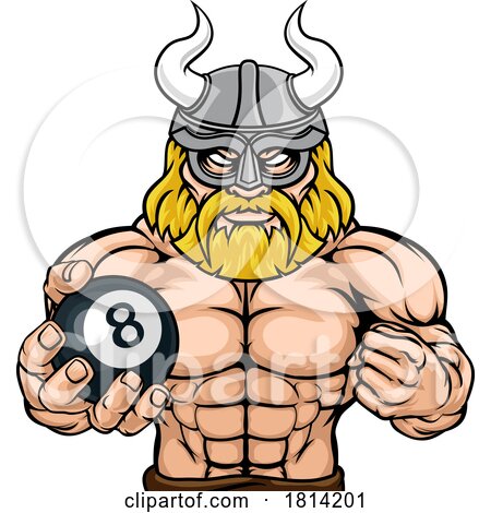 Viking Pool 8 Ball Billiards Mascot Cartoon by AtStockIllustration