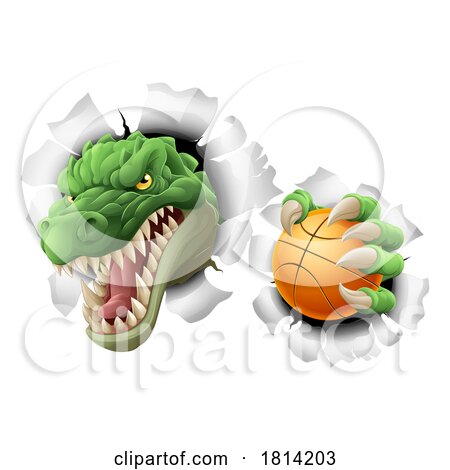 Crocodile Dinosaur Alligator Basketball Mascot by AtStockIllustration