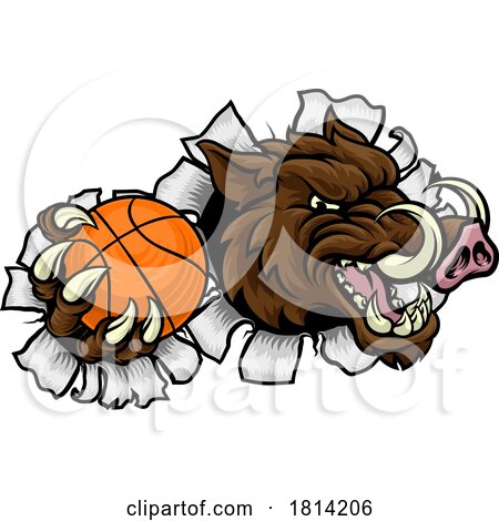 Boar Wild Hog Razorback Warthog Basketball Mascot by AtStockIllustration