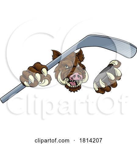 Boar Wild Hog Razorback Warthog Pig Hockey Mascot by AtStockIllustration