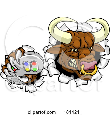 Bull Minotaur Longhorn Cow Gamer Mascot Cartoon by AtStockIllustration