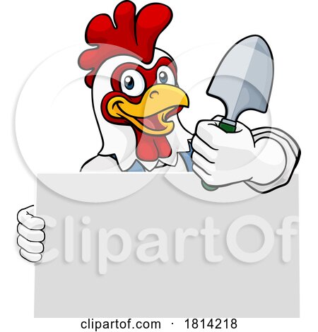 Gardener Chicken Rooster Cartoon Handyman Mascot by AtStockIllustration