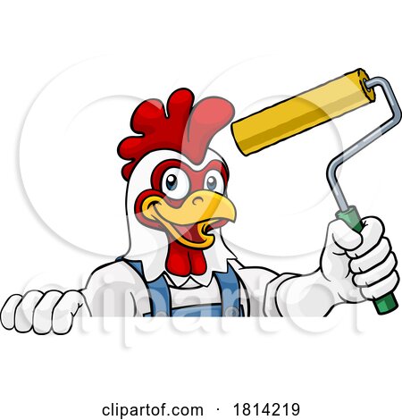 Chicken Painter Decorator Paint Roller Mascot by AtStockIllustration