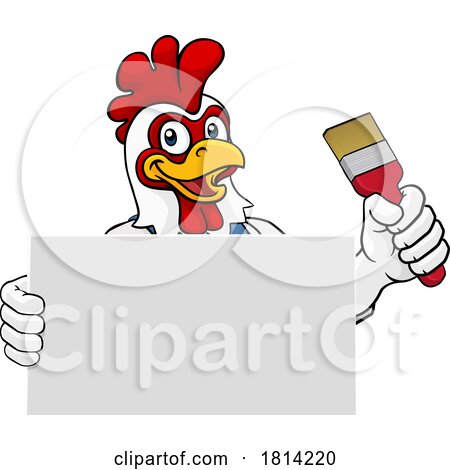 Chicken Painter Decorator Paint Brush Mascot by AtStockIllustration