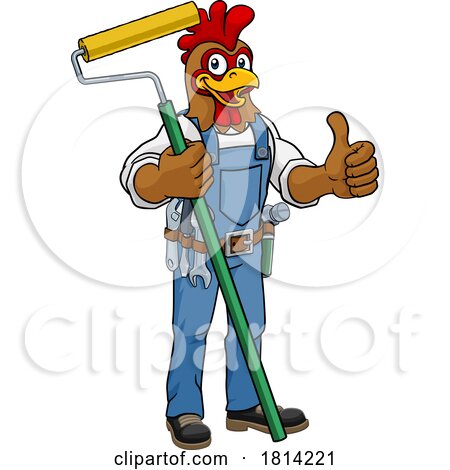 Rooster Painter Decorator Paint Roller Mascot by AtStockIllustration