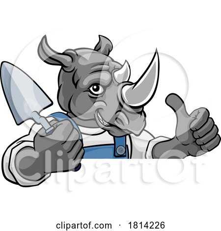 Rhino Bricklayer Builder Holding Trowel Tool by AtStockIllustration