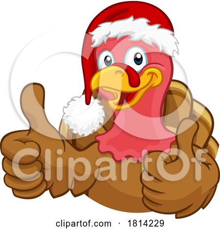 Turkey in Santa Hat Christmas Thanksgiving Cartoon by AtStockIllustration