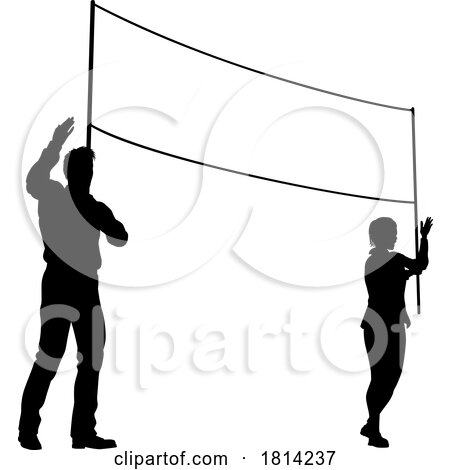 Banner Silhouette Protestors at March Rally Strike by AtStockIllustration