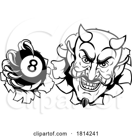 Devil Angry Pool 8 Ball Billiards Mascot Cartoon by AtStockIllustration