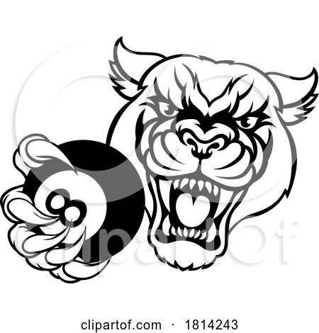 Panther Angry Pool 8 Ball Billiards Mascot Cartoon by AtStockIllustration