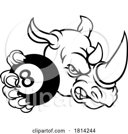 Rhino Angry Pool 8 Ball Billiards Mascot Cartoon by AtStockIllustration