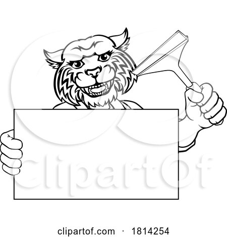 Window Cleaner Wildcat Car Wash Cleaning Mascot by AtStockIllustration