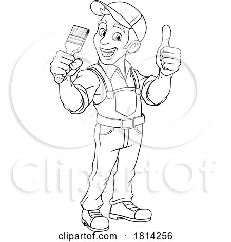 Painter Decorator Paint Brush Cartoon Handy Man by AtStockIllustration