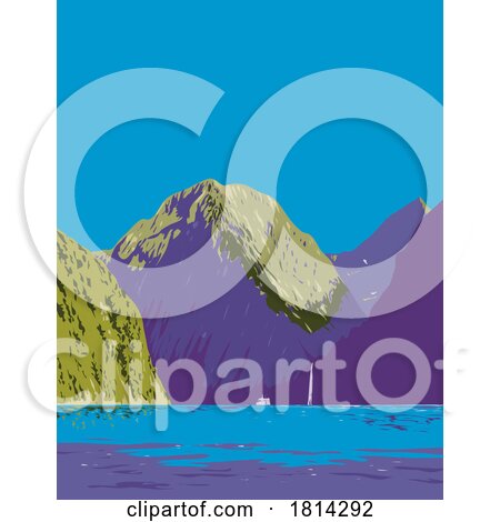 Milford Sound Piopiotahi in Fiordland New Zealand WPA Poster Art by patrimonio