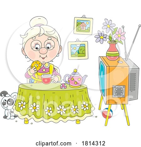 Grandmother Eating a Donut Licensed Stock Image by Alex Bannykh