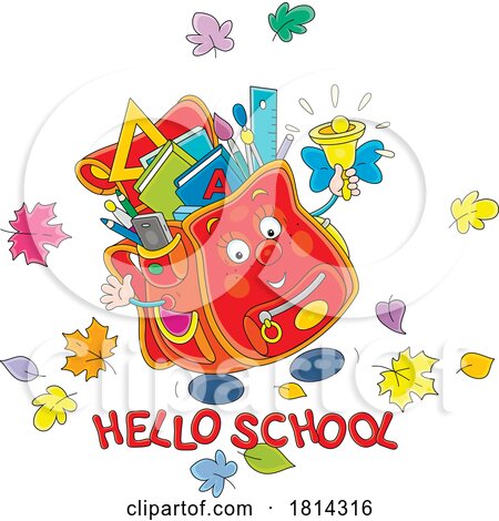 Backpack Mascot with Hellow School Greeting Licensed Stock Image by Alex Bannykh