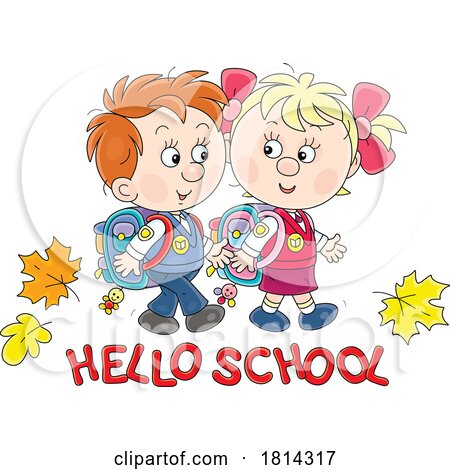 Kids with Hello School Greeting Licensed Stock Image by Alex Bannykh