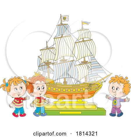 Children with a Ship Model Licensed Stock Image by Alex Bannykh