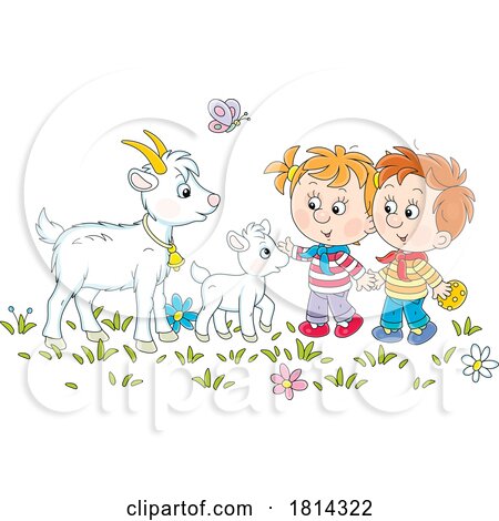 Children with Goats Licensed Stock Image by Alex Bannykh