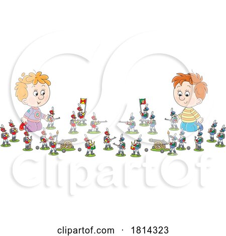 Boys Playing with Toy Soldiers Licensed Stock Image by Alex Bannykh