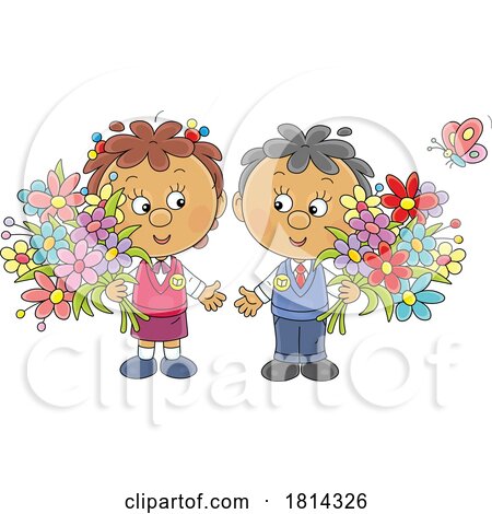 School Children with Flowers Licensed Stock Image by Alex Bannykh