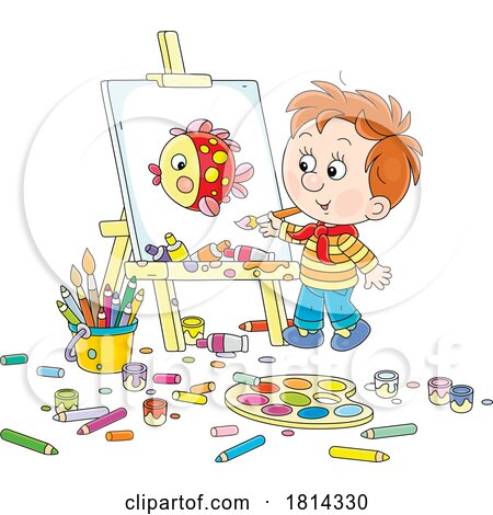 Boy Painting a Fish Licensed Stock Image by Alex Bannykh