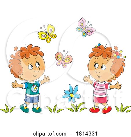 Children with Butterflies Licensed Stock Image by Alex Bannykh