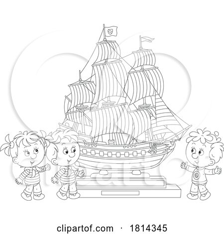 Children with a Ship Model Licensed Stock Image by Alex Bannykh