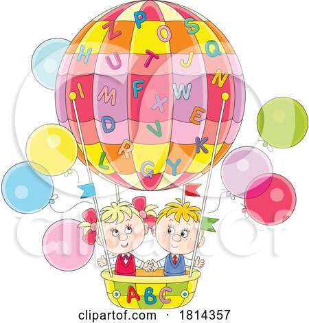 Cartoon School Children in an Alphabet Hot Air Balloon by Alex Bannykh