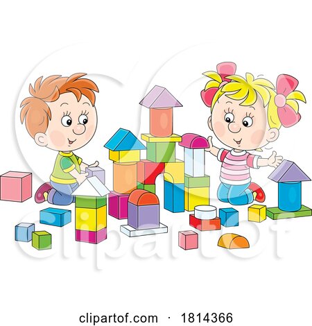 Cartoon Children Playing with Blocks by Alex Bannykh