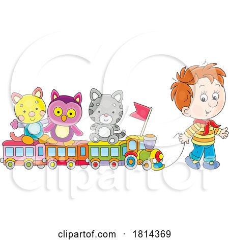 Cartoon Boy Pulling a Toy Train by Alex Bannykh