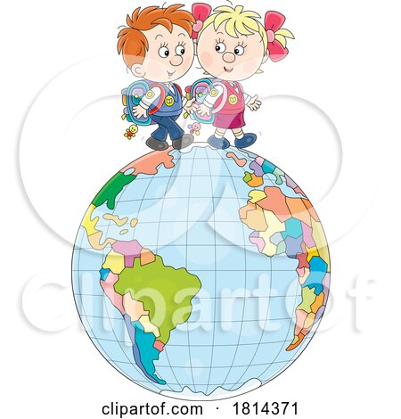 Cartoon School Children on a Globe by Alex Bannykh