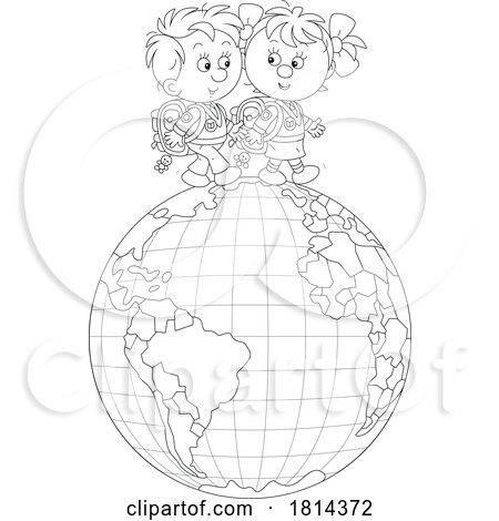 Cartoon School Children on a Globe by Alex Bannykh