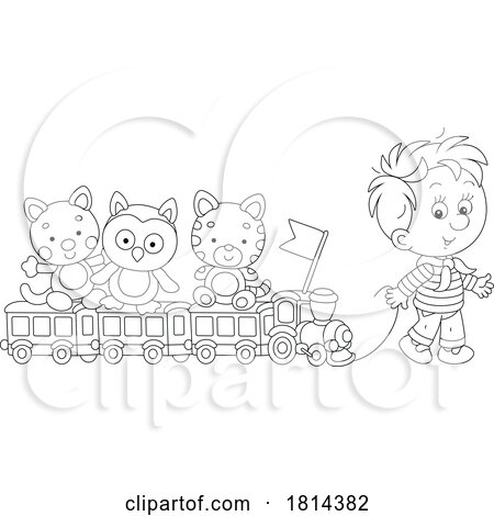 Cartoon Boy Pulling a Toy Train by Alex Bannykh