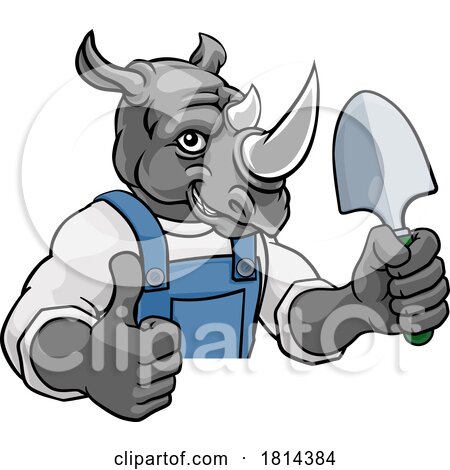 Rhino Gardener Gardening Animal Mascot by AtStockIllustration