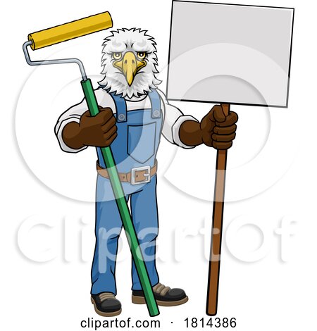 Eagle Painter Decorator Paint Roller Mascot Man by AtStockIllustration