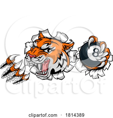 Tiger Angry Pool 8 Ball Billiards Mascot Cartoon by AtStockIllustration