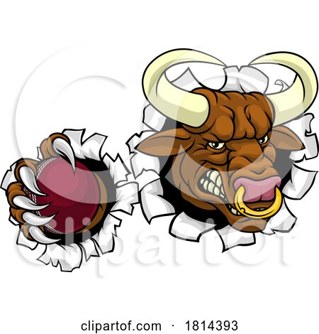 Bull Minotaur Longhorn Cow Cricket Mascot Cartoon by AtStockIllustration