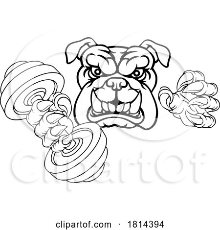 Bulldog Dog Weight Lifting Dumbbell Gym Mascot by AtStockIllustration