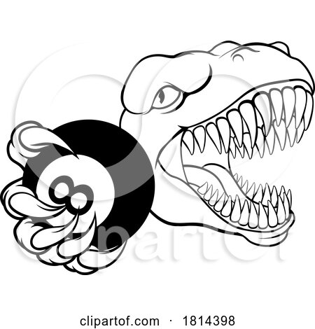 Dinosaur Angry Pool Ball Billiards Mascot Cartoon by AtStockIllustration