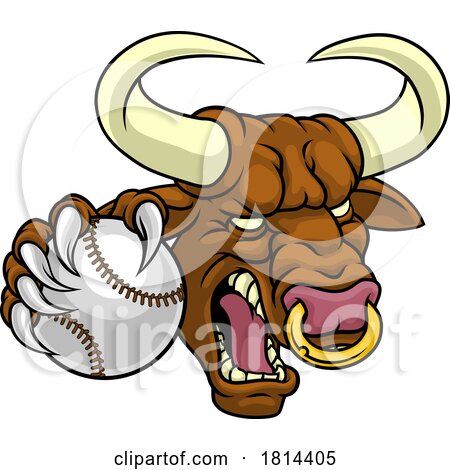 Bull Minotaur Longhorn Cow Baseball Mascot Cartoon by AtStockIllustration