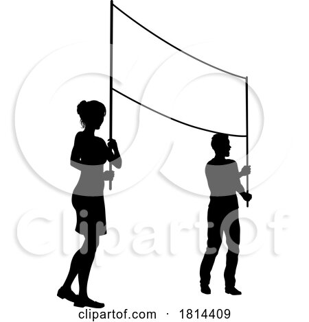 Banner Silhouette Protestors at March Rally Strike by AtStockIllustration